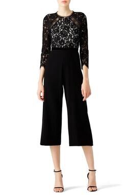 Alexis Ophelia Black Guipure Lace Wide Leg Cropped Jumpsuit XS